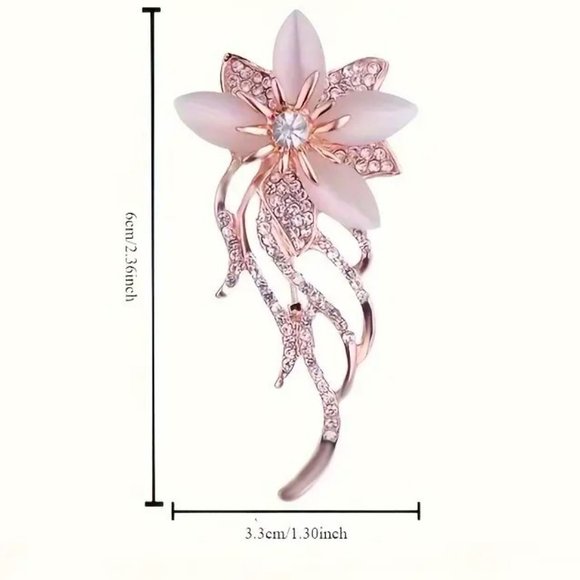 Flower Brooch Rhinestone Pink Pin Stylish Sparkle Retro Glam Stylish Trendy NEW - Picture 2 of 2